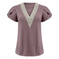 thumbnail image 4 of Afdoent T Shirts For Women Casual Summer V Neck Hollow Gold Lace Stitching Short Sleeve Loose T Shirt Top Tee Shirts For Women Comfortable, 4 of 4