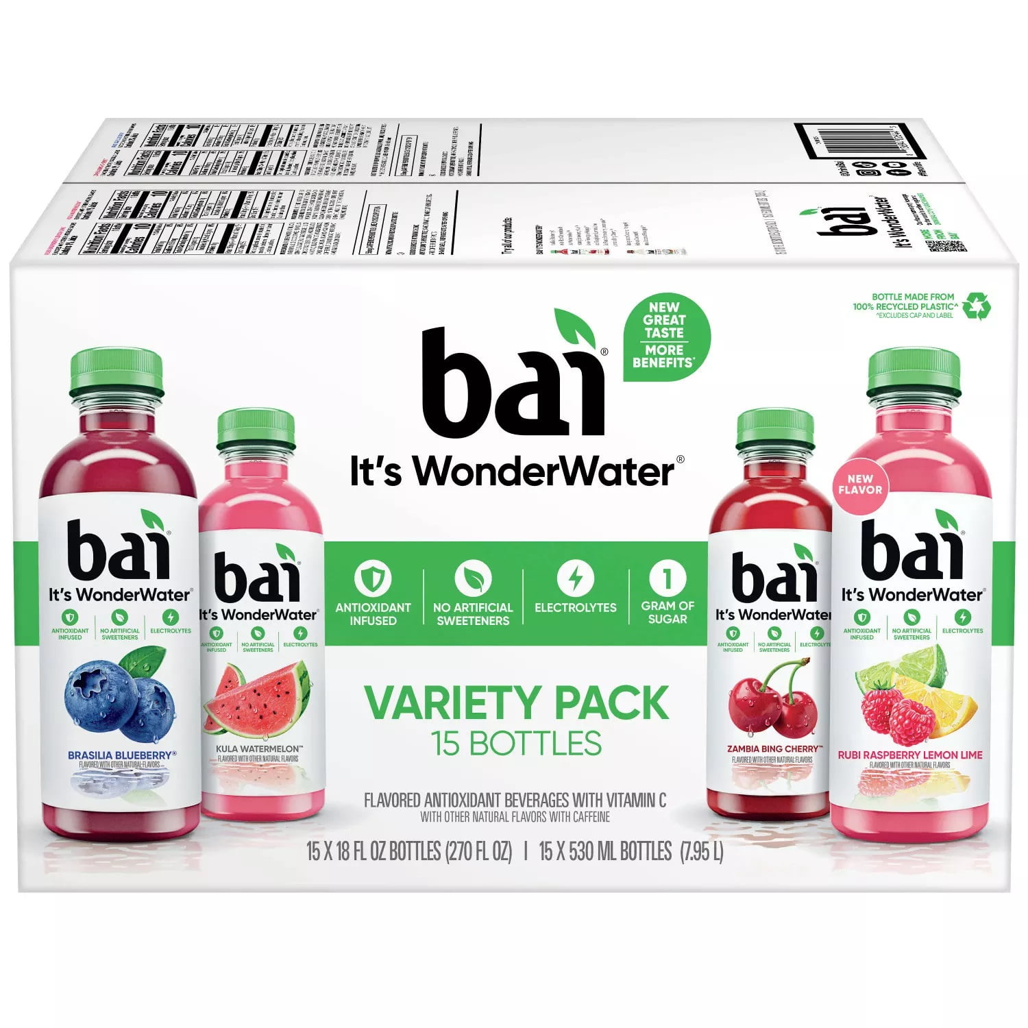 Bai Flavors Variety Pack Antioxidant Infused Water Beverage, 15 pk./18 fl. oz.
