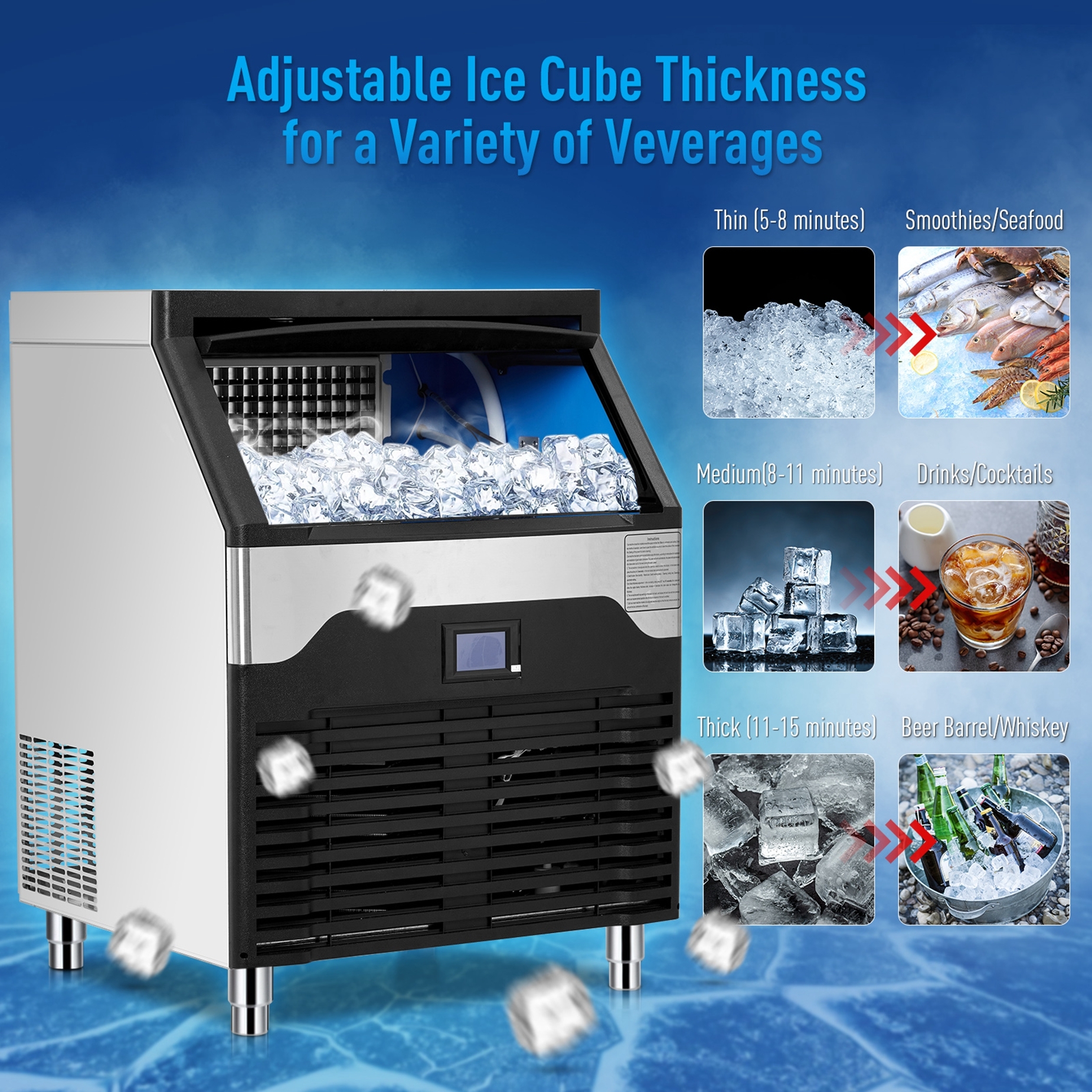 Aoile Commercial Ice Machine 260Lbs/24H with 132Lbs Storage, Self Cleaning Ice Maker with Water Filter for Bar/Cafe/Restaurant