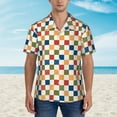 thumbnail image 2 of Sikiie Floral Checkerboard Print Men's Hawaiian Shirt, Summer Beach Button Pocket Short Sleeve T-Shirt,Large, 2 of 7