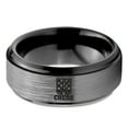 thumbnail image 2 of Tungsten Chess Piece Checkers Game Band Ring 8mm Men Women Comfort Fit Black Step Bevel Edge Brushed Gray Polished, 2 of 4