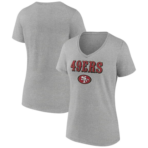 Women's Gray San Francisco 49ers Logo Team Lockup V-Neck T-Shirt