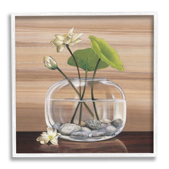 Stupell Industries White Water Lilies and Lilypad In Vase Still-Life Graphic Art White Framed Art Print Wall Art, 12x12, by Yuki Ross