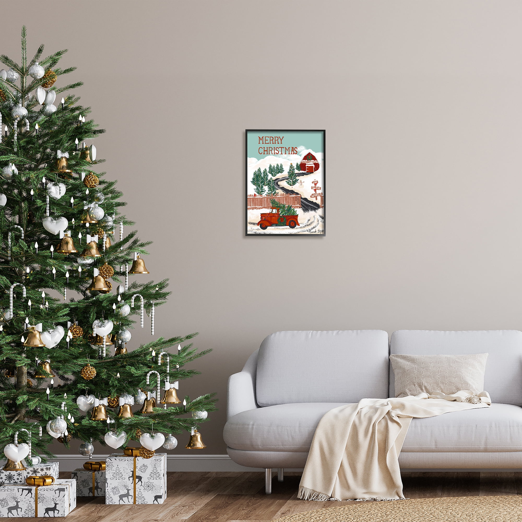 Stupell Industries Rural Christmas Scenery Holiday Painting Black Framed Art Print Wall Art, 16 x 20