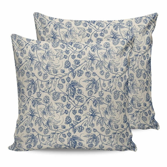 Outdoor Waterproof Throw Pillow Covers Set of 2 Blue Floral Branch Decorative Pillowcases Square Outdoor Pillows Cushion Case 16x16 Inch Vintage Flower Thread Patio Pillows for Couch Sofa Bed Garden