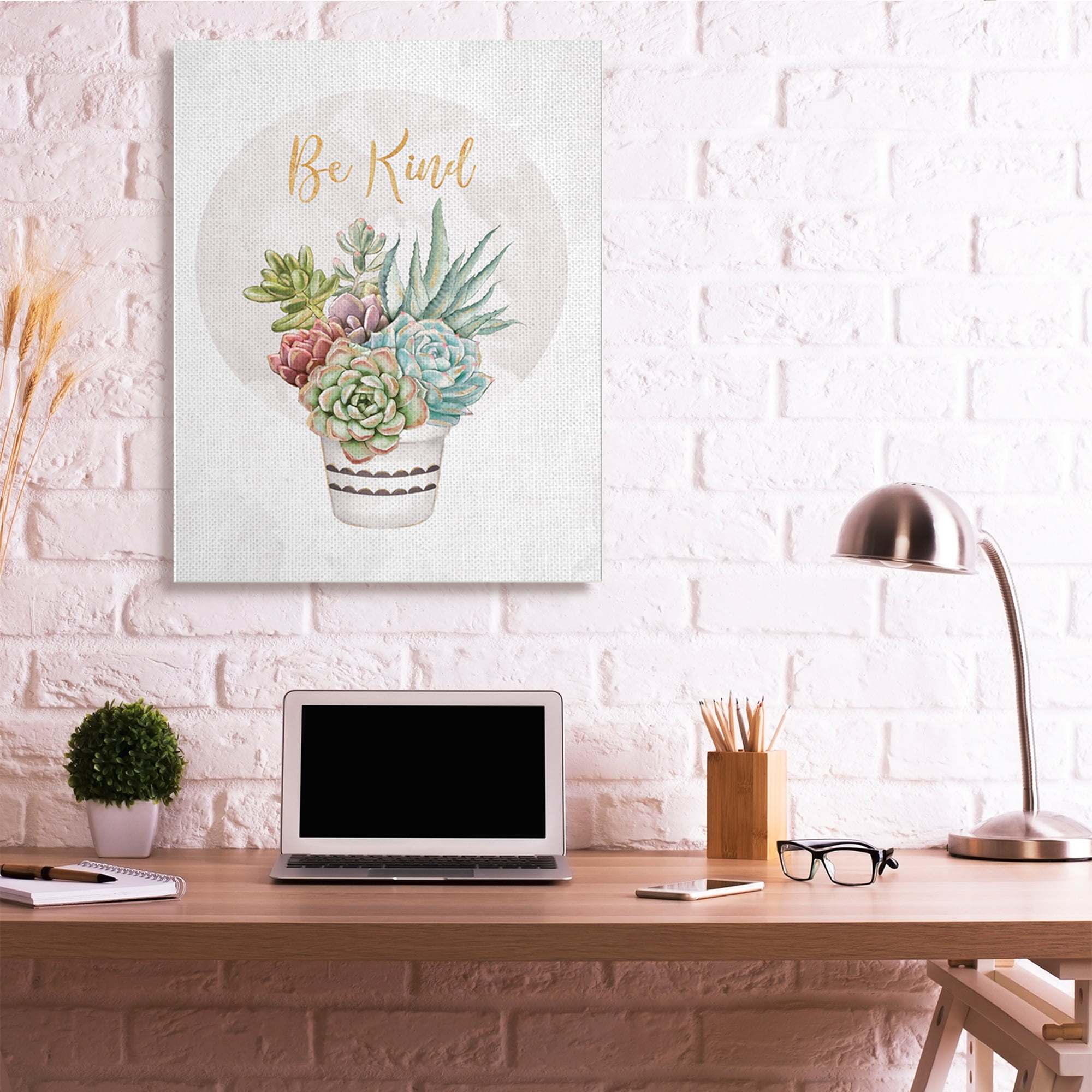 Stupell Industries Be Kind Phrase Soft Potted Succulents Botanical & Floral Painting Gallery Wrapped Canvas Art Print Wall Art, 36 x 48