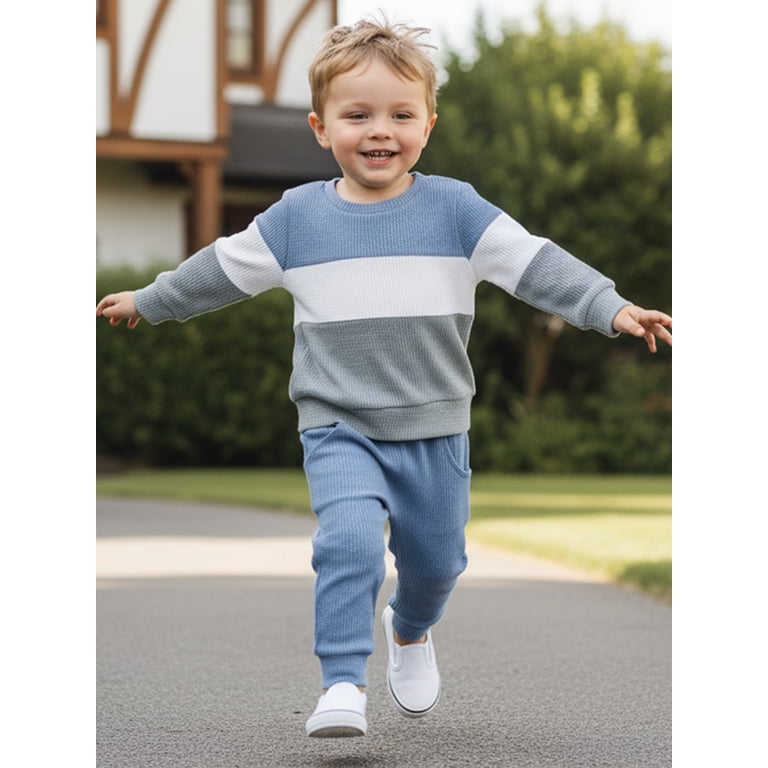 Loicainy Toddler Boy Striped Long Sleeve Top and Pants Set photo 6