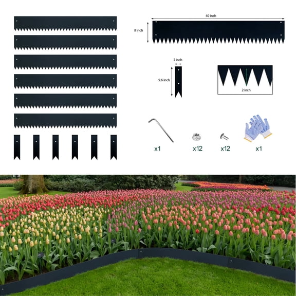8"H x 20FT Edging for Landscaping Metal Garden Borders for Flower Bed DIY Divider Stakes Edge Decorative Lawn Grass Plant Yard Outdoor Pathway Bendable Landscape Strips Hammer-in