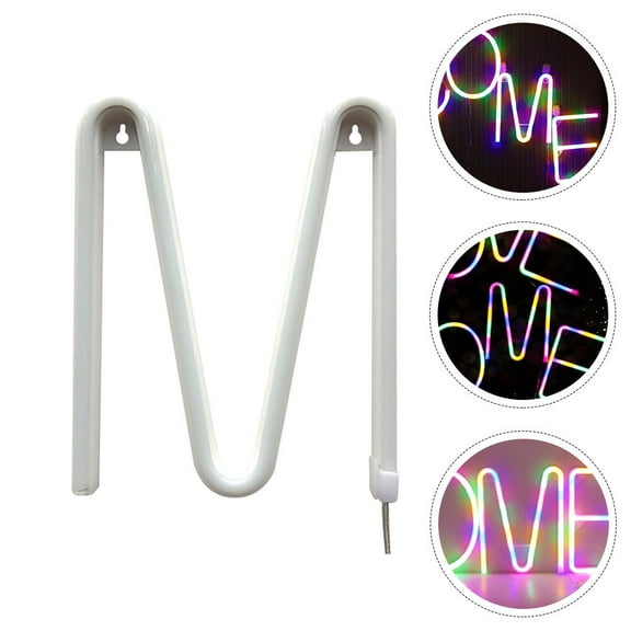 Milisten 1Pc White And Colorful Plastic Neon LED Light English Letter M For Festive Atmosphere 8.7X6.1X0.8in