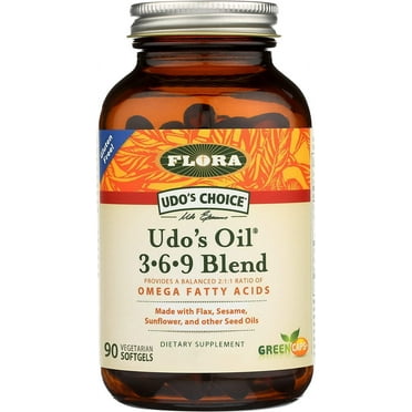 Flora Health Udo's Oil 3-6-9 Blend, Balanced Omega Fatty Acids from Flax, Sesame, Sunflower 90 Vegetarian Softgels