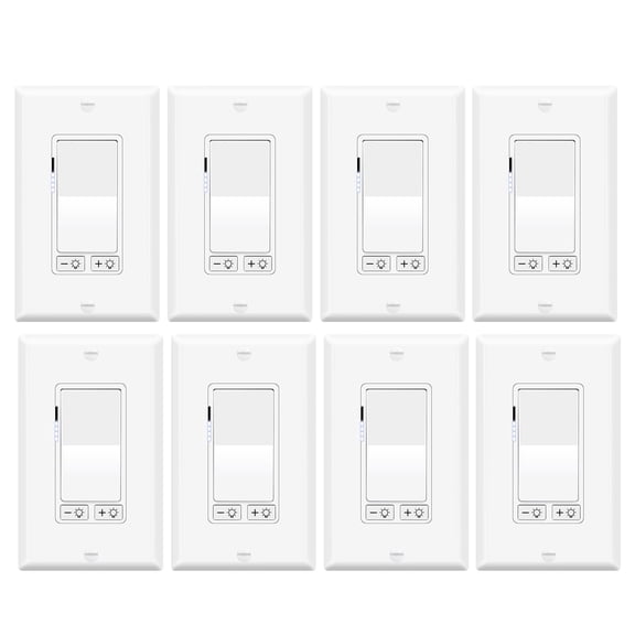 Greencycle 8 Pcs Dimmer Switch, No Neutral Wire Required, Single Pole/3-Way, Compatible with Dimmable LED/CFL/Incandescent, UL Listed, White with Wall Plate