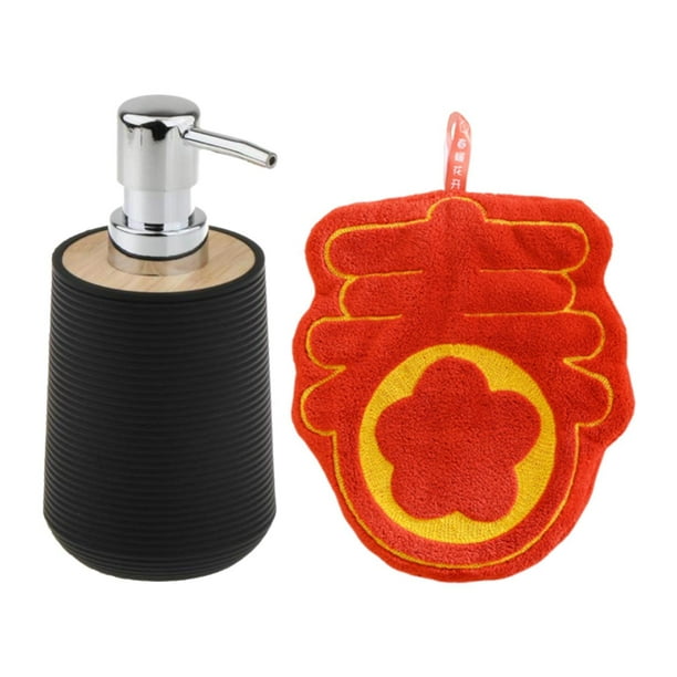 Dispensador de jabón de manos, dispensador de líquido, con toalla de mano, dispensador de loción moderno Manual con bomba, para baño, dormitorio, palabra chun negro