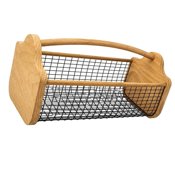 Open-Top Gathering Basket, Portable Wood Wire with Farmhouse Look for Counter Produce, Entryway Catchall