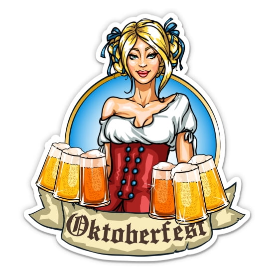 Oktoberfest Beerr Garden Girl - 3" Vinyl Sticker - For Car Laptop Water Bottle Phone - Waterproof Decal