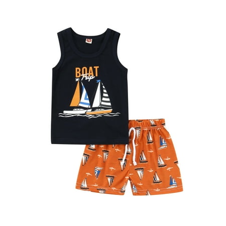 

jaweiw Baby Boys Summer Outfit Set Sailboat Print Sleeveless Tank Tops with Stretch Drawstring Casual Shorts Clothing