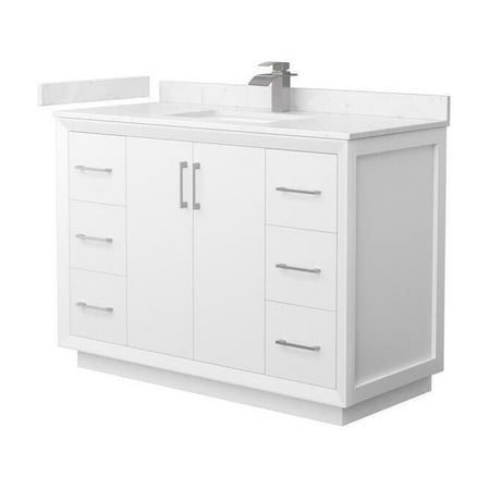 48" Bathroom Vanity White Carrara Marble Countertop Undermount Sink Brushed Nickel