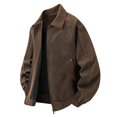 thumbnail image 2 of Ceisia Men Patchwork Suede Corduroy Collar Jacket Full Zip Long Sleeve Retro Casual Outerwear Coffee L Gift, 2 of 6
