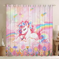 jejeloiu Cute Cartoon Unicorn Curtains Pack of 2 (42x84 Each),Colorful Kawaii Flowers Curtains Blackout,Watercolor Ink Painting Bedroom Curtains For Girls Teens,Super Cozy Room Decor