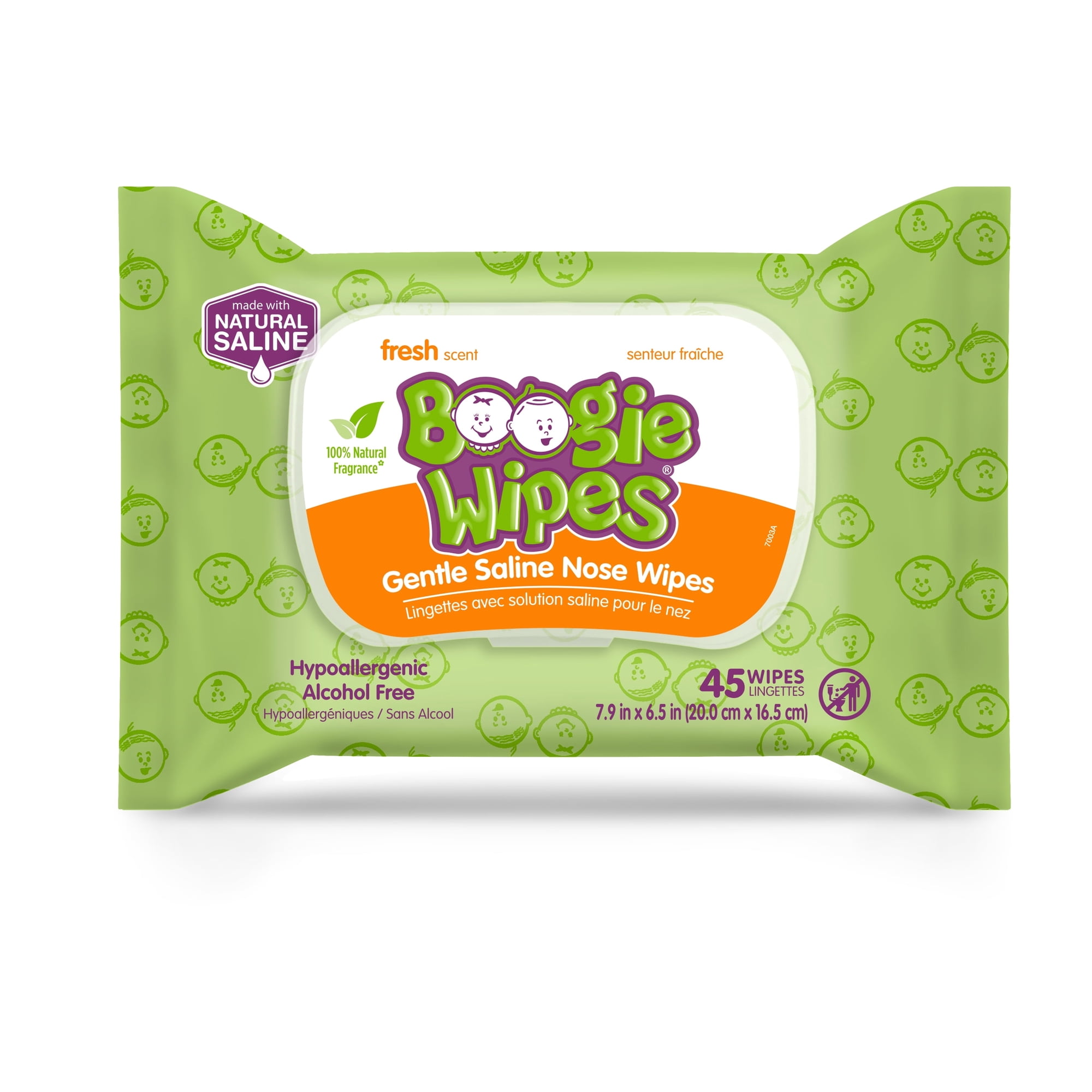 Boogie Wipes Saline Nose Wipes, Hypoallergenic & Alcohol-Free, Fresh Scent, 45 Count