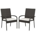 thumbnail image 2 of BizChair Set of 2 Stackable Indoor/Outdoor Espresso Wicker Dining Chairs with Cream Seat Cushions - Fade & Weather-Resistant Materials, 2 of 13