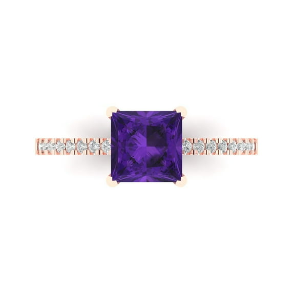 Solitaire with Accents Engagement Ring for Women - 1.62ct Natural Amethyst in 18K Rose Gold Promise Ring