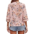 thumbnail image 6 of hirigin Women Casual Tops, Floral Printed 3/4 Sleeve V-Neck Hollow-Out Patchwork Loose Tops, 6 of 7