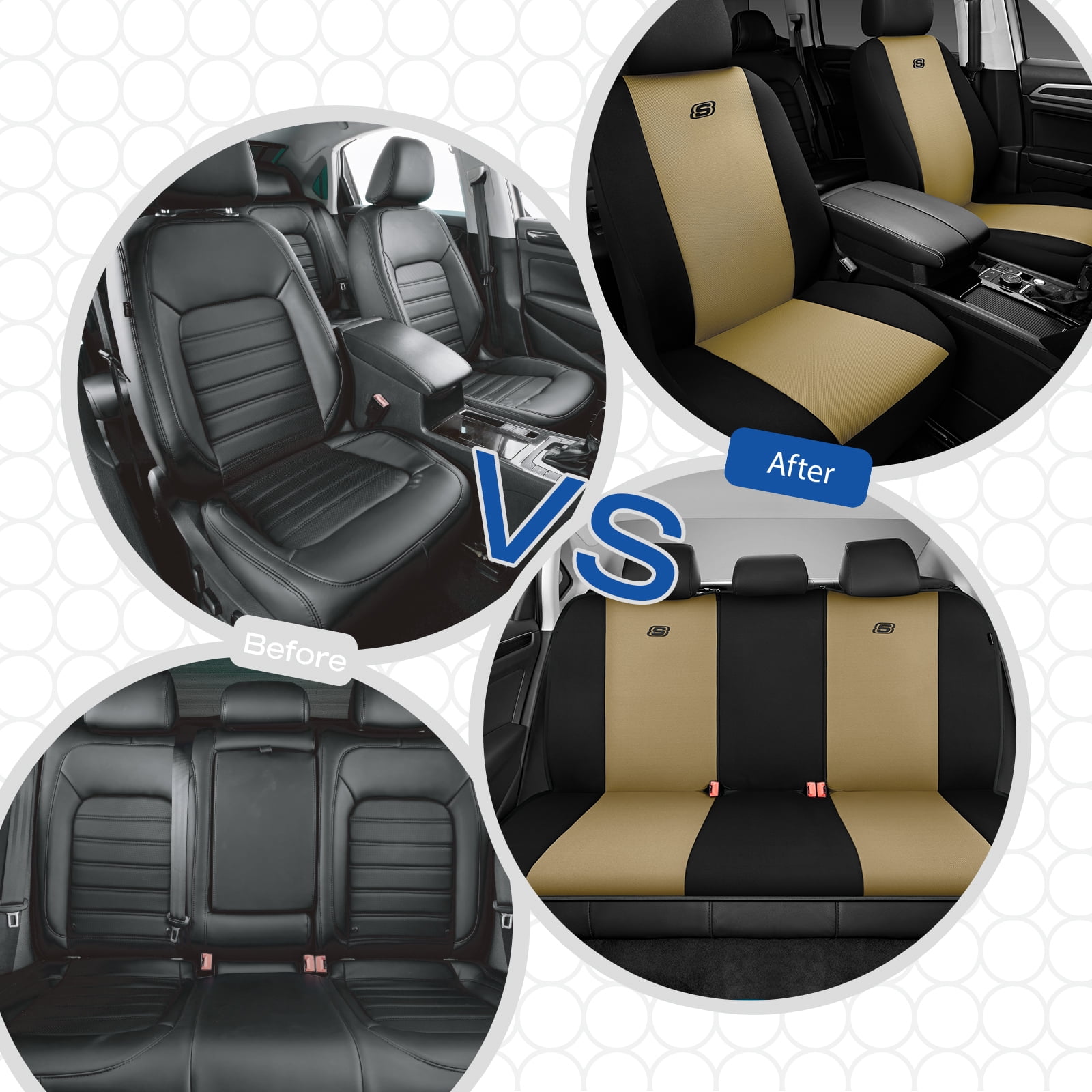 Skechers Memory Foam Fabric Car Seat Cover, Breathable, Comfortable Support, Easy Install, Stylish Design, Universal Fit for Cars and SUVs Beige