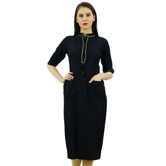 Bimba Women 3/4 Sleeve Formal Tunic Mandarin Collar Casual Kurta Straight Kurti