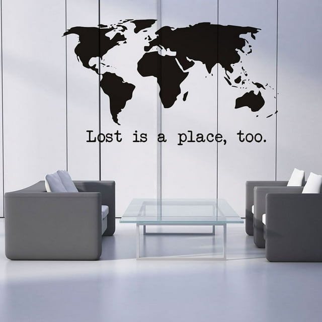 KAKOWELY 1Ud Mapa En Pegatina De Pared Negro PVC Impermeable Para Hogar Y Dormitorio