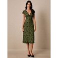 thumbnail image 5 of Elegant Blue Floral Print Midi Dress With V-Neck And Lettuce Trim Detail, 5 of 10