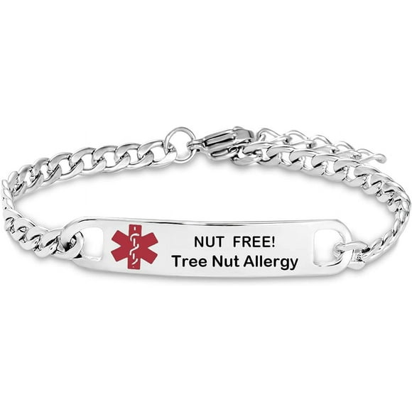 HSHDLDF Red Medical Alert Bracelet for Women Men Emergency First Aid Health Alert Engraved Adjustable Stainless Steel Chain Bracelets