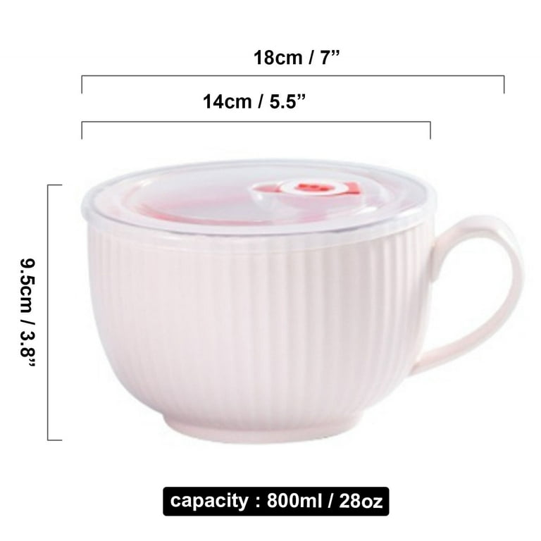BOSILI Ceramic Soup Bowls with Handles Microwave Safe Bowl with Lid  Microwavable Soup Mug with Lid Large Soup Cups for Ramen Noodle Cereal