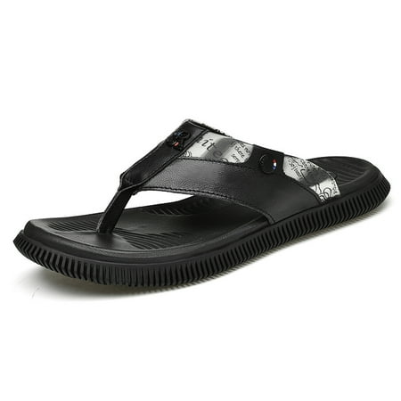 

New Men‘s Leather Flip Flops Comfortable Non Slip Quick-Dry Beach Sandals For Outdoor