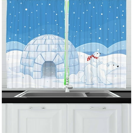 Polar Bear Curtains 2 Panels Set Mom Polar Bear Riding Her Baby Motherhood Igloo Snow House Ice Scenery Window Drapes For Living Room Bedroom 55w X