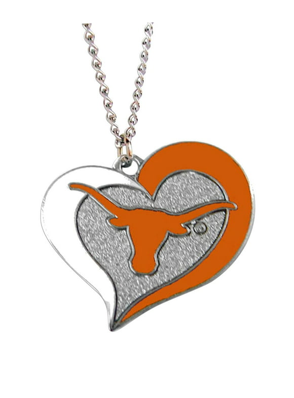 NCAA Texas Longhorns Swirl Heart Adult Necklace Charm Gift Set - Orange