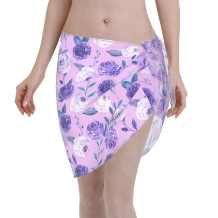 Adobk Women Beach Sarong Bathing Suit Violet Print Wrap Skirt Sheer Bikini Swimsuit Cover Ups For Swimwear