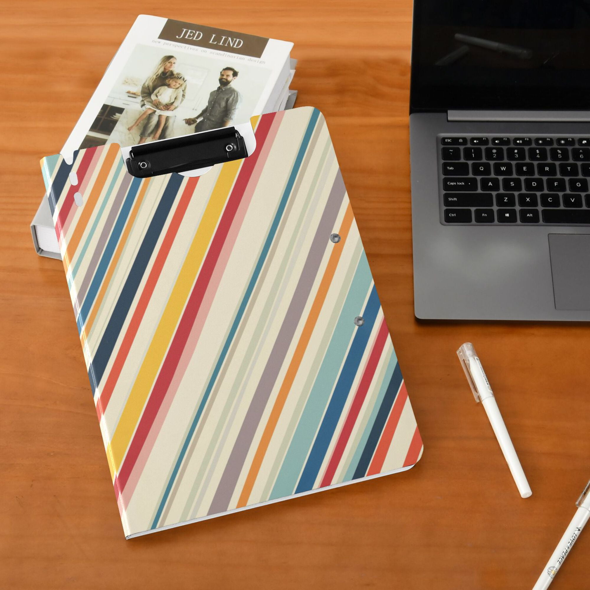 FORMRS A4 Clipboard Folder with Pen Holder Horizontal Foldable School Office Binder, Striped Pattern