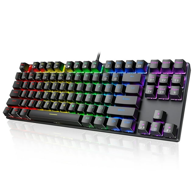 PICTEK Clavier de Jeu Mécanique Clavier Multimédia Filaire USB Rétroéclairé à LED Personnalisable avec 87 Touches Compatibles avec Windows/PC