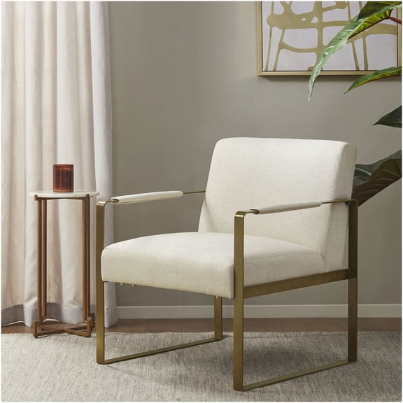 Cream Velvet Accent Chair with Gold Metal Legs for Living Room, Modern Upholstered Armchair