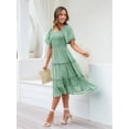 thumbnail image 2 of Women'S Summer Casual Flutter Sleeve Square Neck Smocked Midi Dress Green XL, 2 of 7