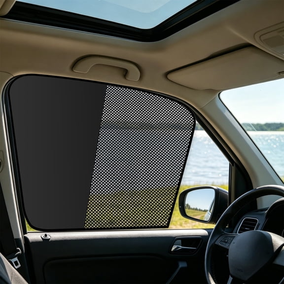 Magnetic Car Window Sunshade, 19x18in Semi-Transparent Mesh Side Sun Shade, Polyester Black Sun Shade for Car, Block UV Rays, Heat