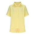 thumbnail image 6 of FRSASU Women's Shorts Sets 2 Piece Summer Vacation Style Short Sleeve Top and Shorts Sweatsuit Set Vacation Outfits Yellow XL(XL), 6 of 7