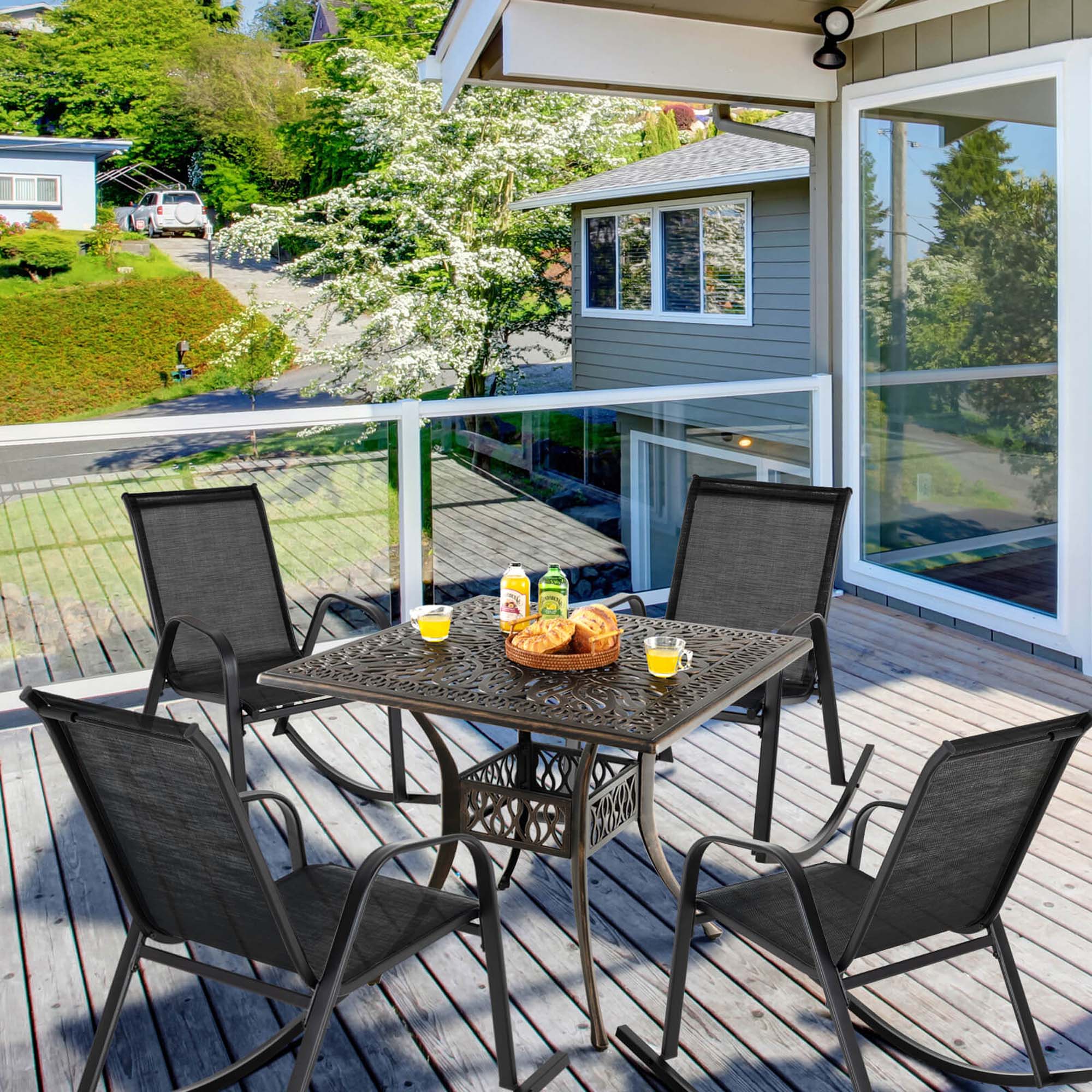 Costway 2 PCE Patio Rocking Chair Heavy-Duty Metal Rocker Outdoor Anti-Slip, Black (Set of 2)