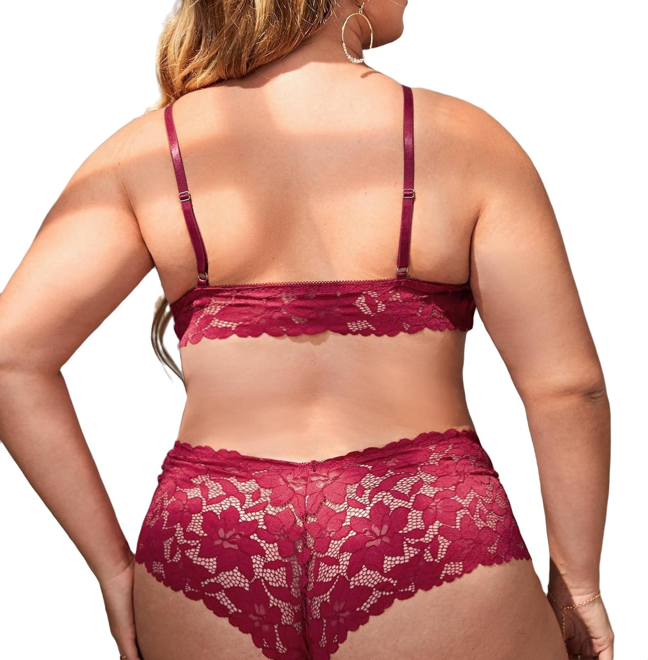 Sexy Red Plus Size Bra & Panty Sets (Women's)
