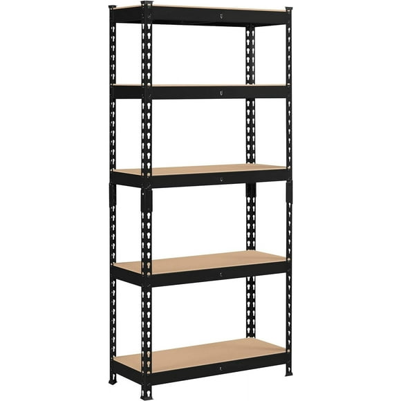 5-Tier Utility Shelves, Metal Storage Shelves, Adjustable Shelving Units, Boltless Assembly, Garage Shelves Shed Shelving for Warehouse Garage Shed Basement- Black, 27.5 x 12x 60 Inch