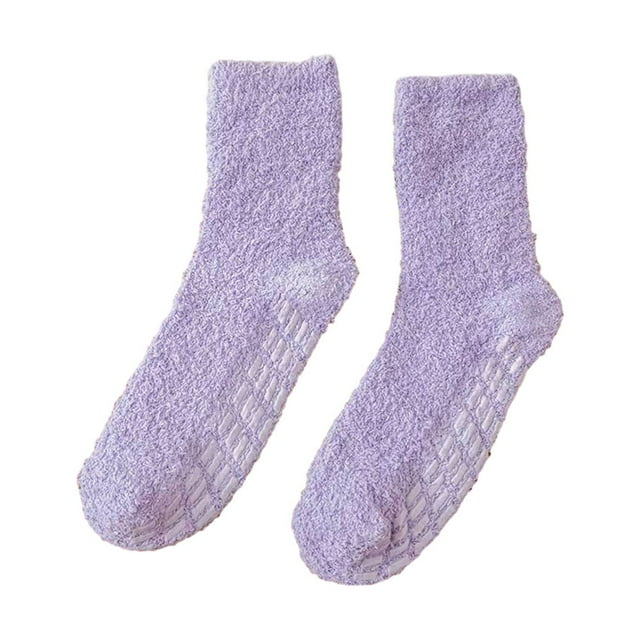 1 Pair Fuzzy Socks with Non-Slip Grips Super Soft Breathable Cold Protection Winter Warm Cozy Plush Slipper Socks