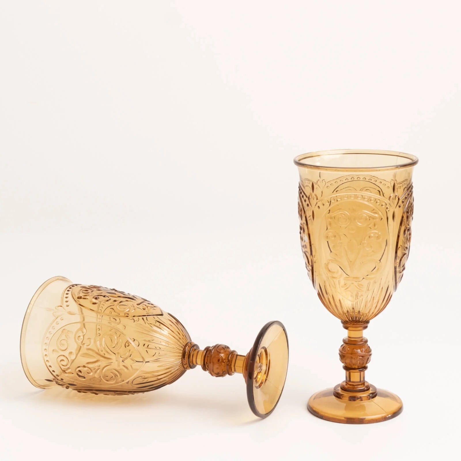 Balsa Circle 24 Amber Gold 10 oz Transparent Plastic Wine Glasses Retro Embossed Style Wedding Party Tableware Decoration Supplies