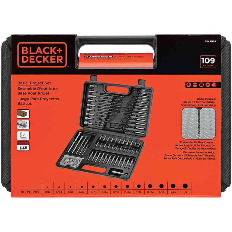BLACK+DECKER 109-Piece Basic Project Set with Drill Bits, Nut