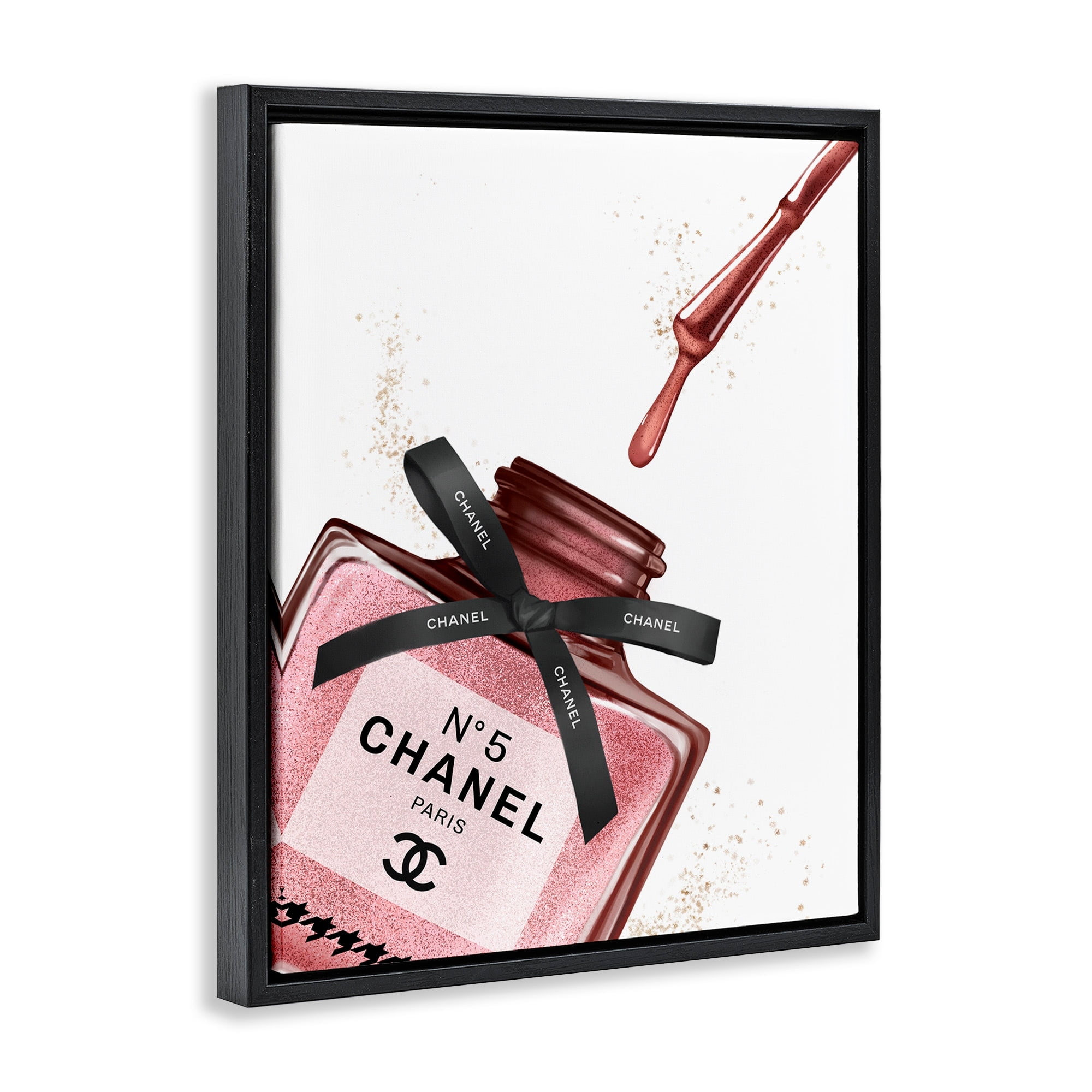 Stupell Industries Makeup Nail Polish Brush Drip Pink Fashion Design Jet Black Framed Floating Canvas Wall Art, 24x30, by Ziwei Li