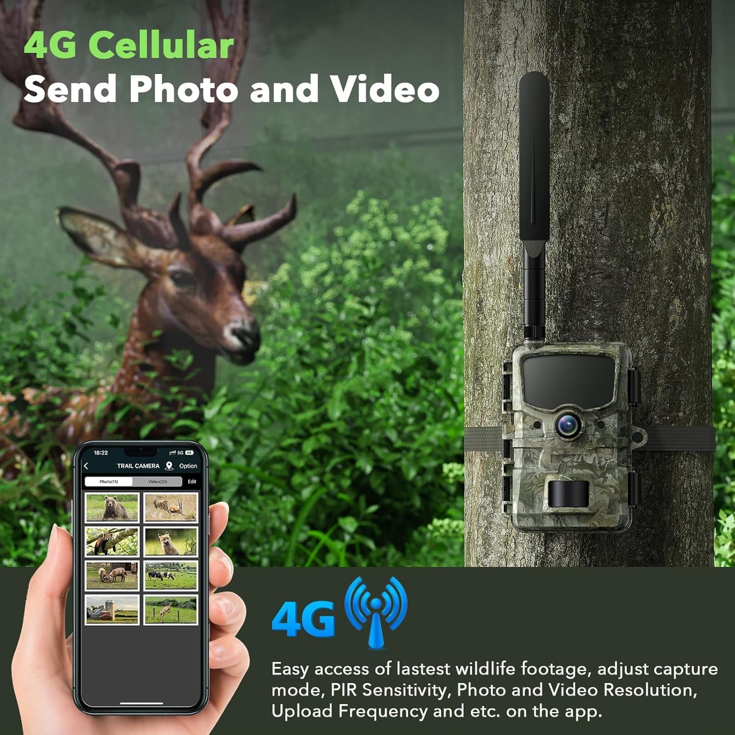 CAMPARK Cellular Trail Camera 4G LTE Send Picture to Cell Phone, Game Cameras with Night Vision Motion Activated Waterproof, Hunting Camera APP Control for Hunting Wildlife Monitoring